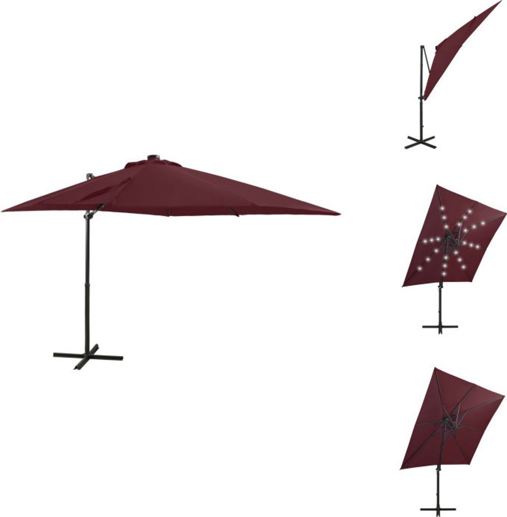 vidaXL Ampelschirm mit Mast und LED-Beleuchtung Bordeauxrot 250 cm - Sonnenschirme & Sonnenschutze