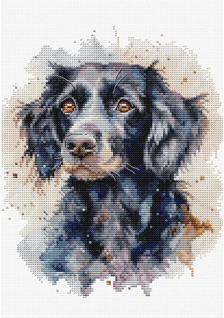 Broderie point de croix Chien Border Collie 17x20cm : kit déco DIY complet