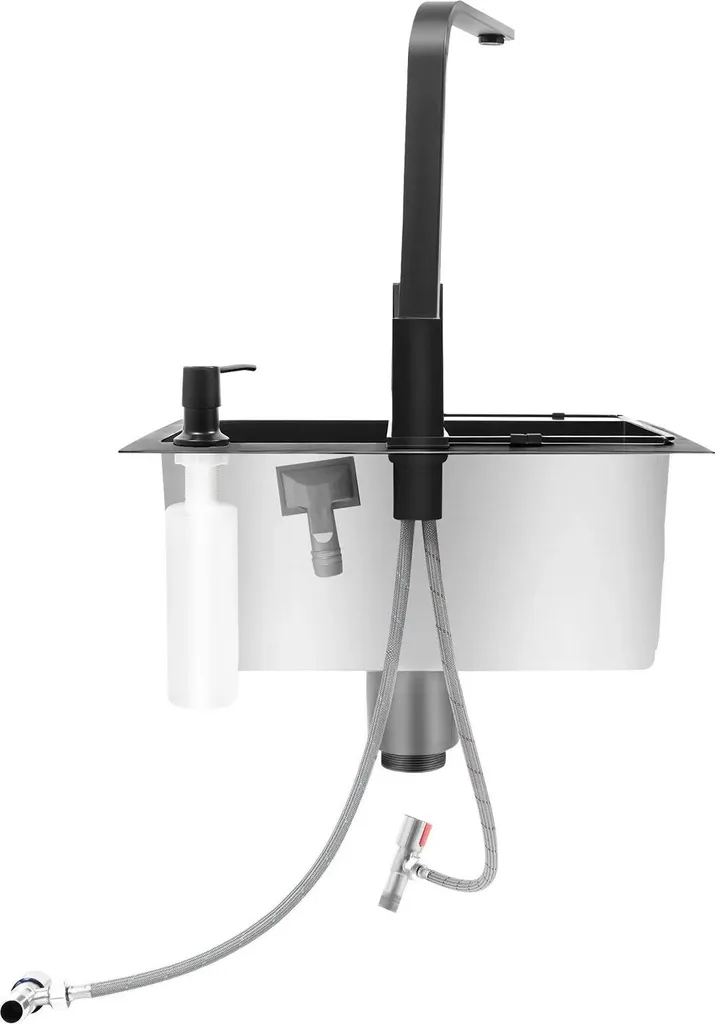 Évier Nano marron inox 201, robinet pivotant + distributeur de savon - 6