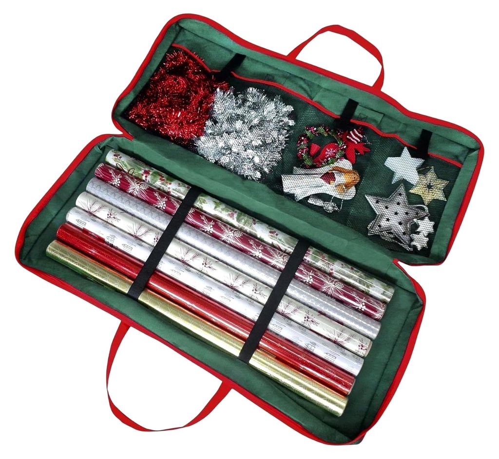 Geschenkpapier-Organizer, Weihnachts-Tragetasche mit Reißverschluss, Innentaschen für Feiertage und Reisen