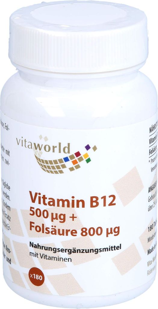 Witamina B12 500 ug + kwas foliowy 800 ug, 180 sztuk TAB Zdjęcie produktu 