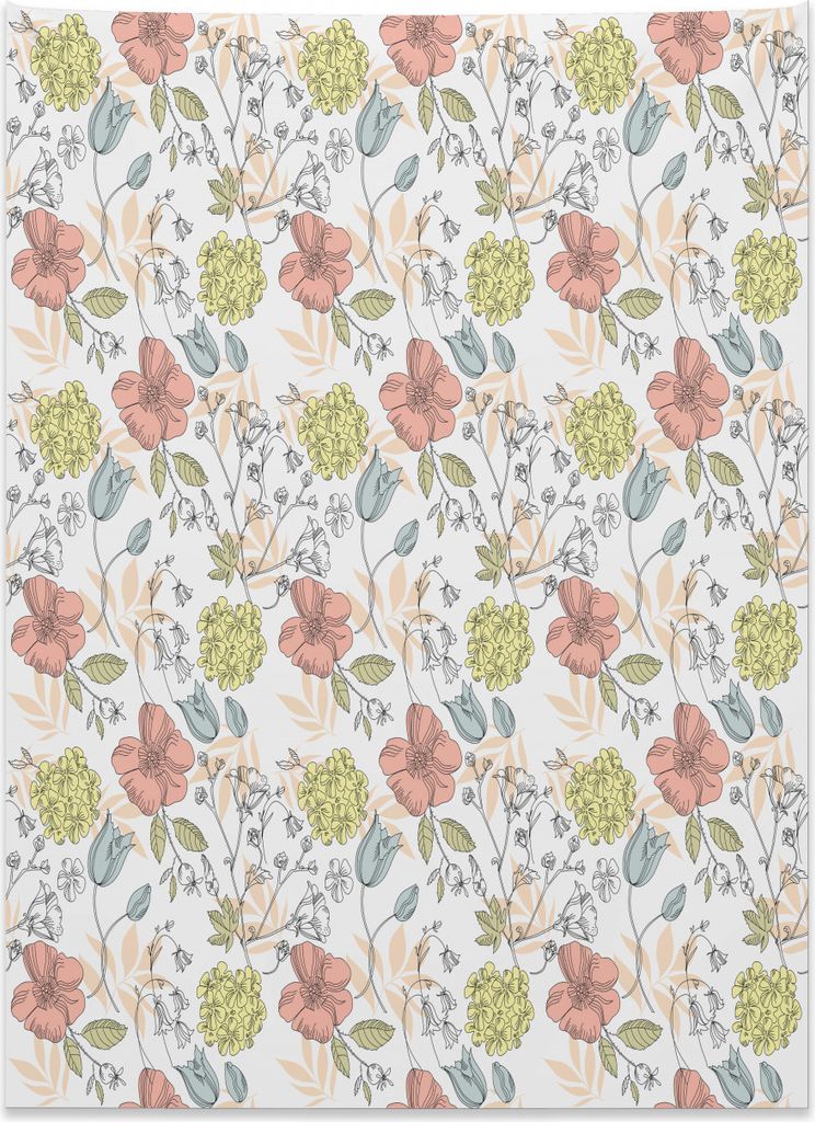 Abakuhaus Skizzieren Wandteppich, Blumenblüte Gekritzel aus Weiches Mikrofaser Stoff Kein Verblassen Klare Farben Waschbar, 110 x 150 cm, Mehrfarbig