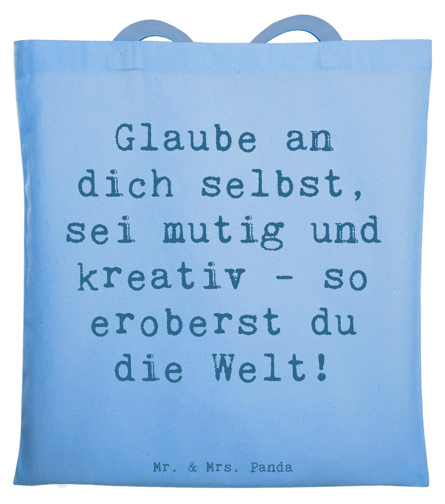 Mr. & Mrs. Panda Einkaufstasche Spruch Die Freude an der Kreativität entdecken - Sky Blue - Geschenk, Schultasche, sei kreativ, stofftasche baumwo...