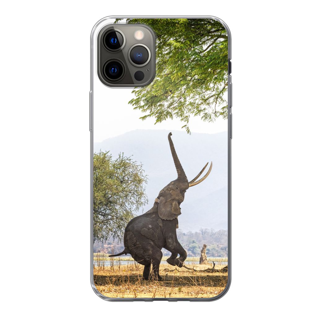 MuchoWow Handyhülle Schutzhülle Hülle für iPhone 13 Pro Elefant - Baum - Blätter Silikon Softcase Handy Hülle - Handy-Tasche