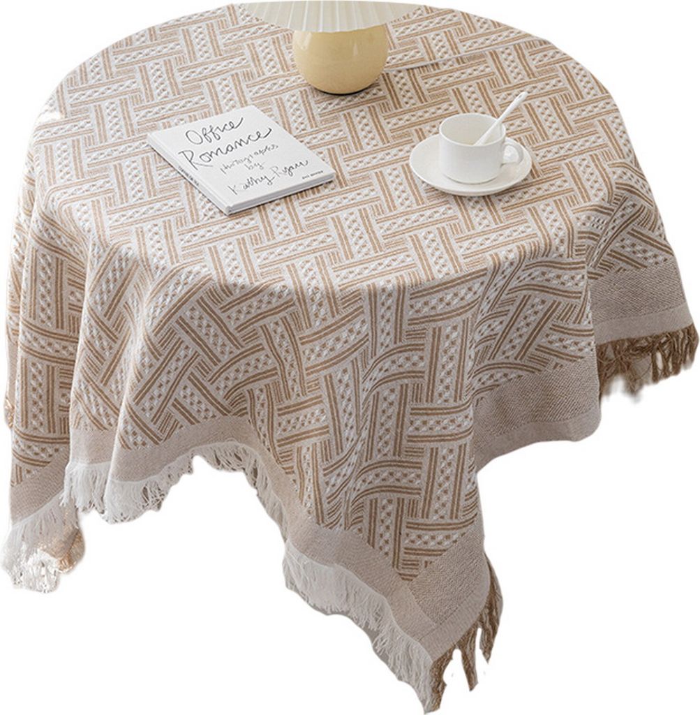 Tischdecke Quasten-Design hitzebeständig atmungsable, nicht Pilling Nicht-Schlupftischabdeckung für Esszimmer-Leichter Kaffee ,Größen:90cm