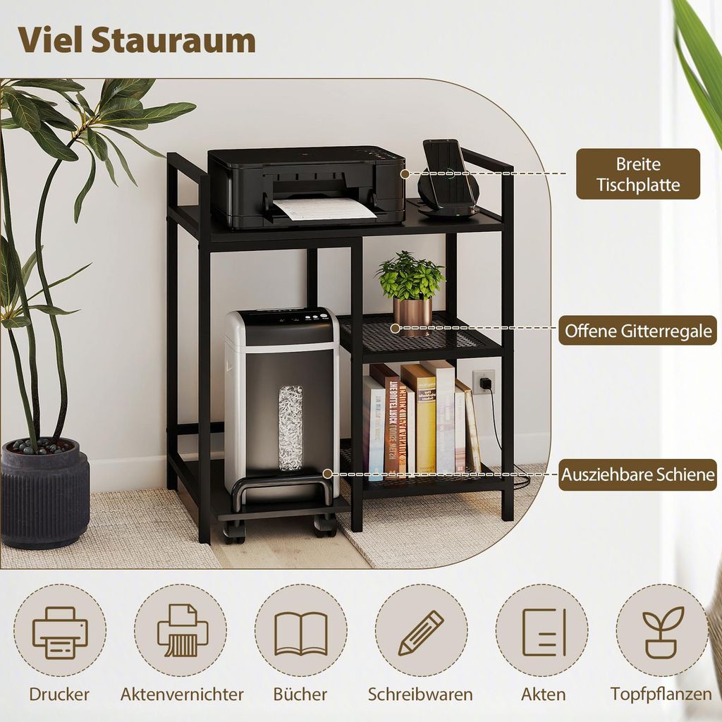 vidaXL Druckerständer, Druckerregal mit 2 Ablagen, Druckertisch Ständer vidaXL Druckerständer, Druckerregal mit 2 Ablagen, Druckertisch Ständer