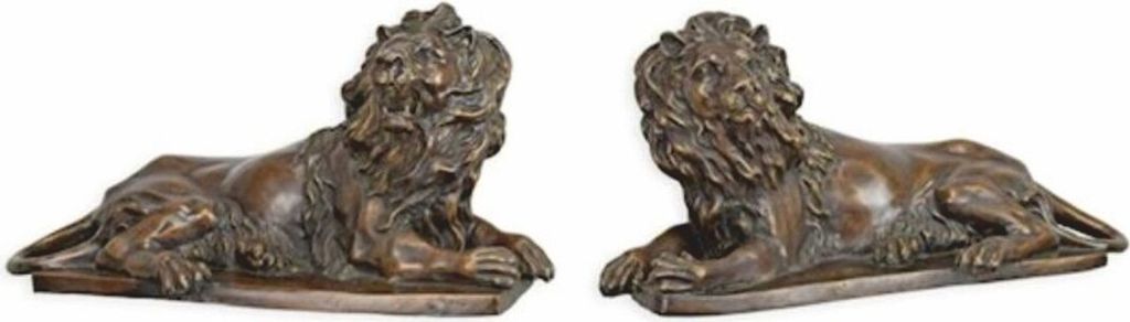 Casa Padrino Deko Bronze Skulpturen Set Löwen 58,5 cm - Bronze Figuren