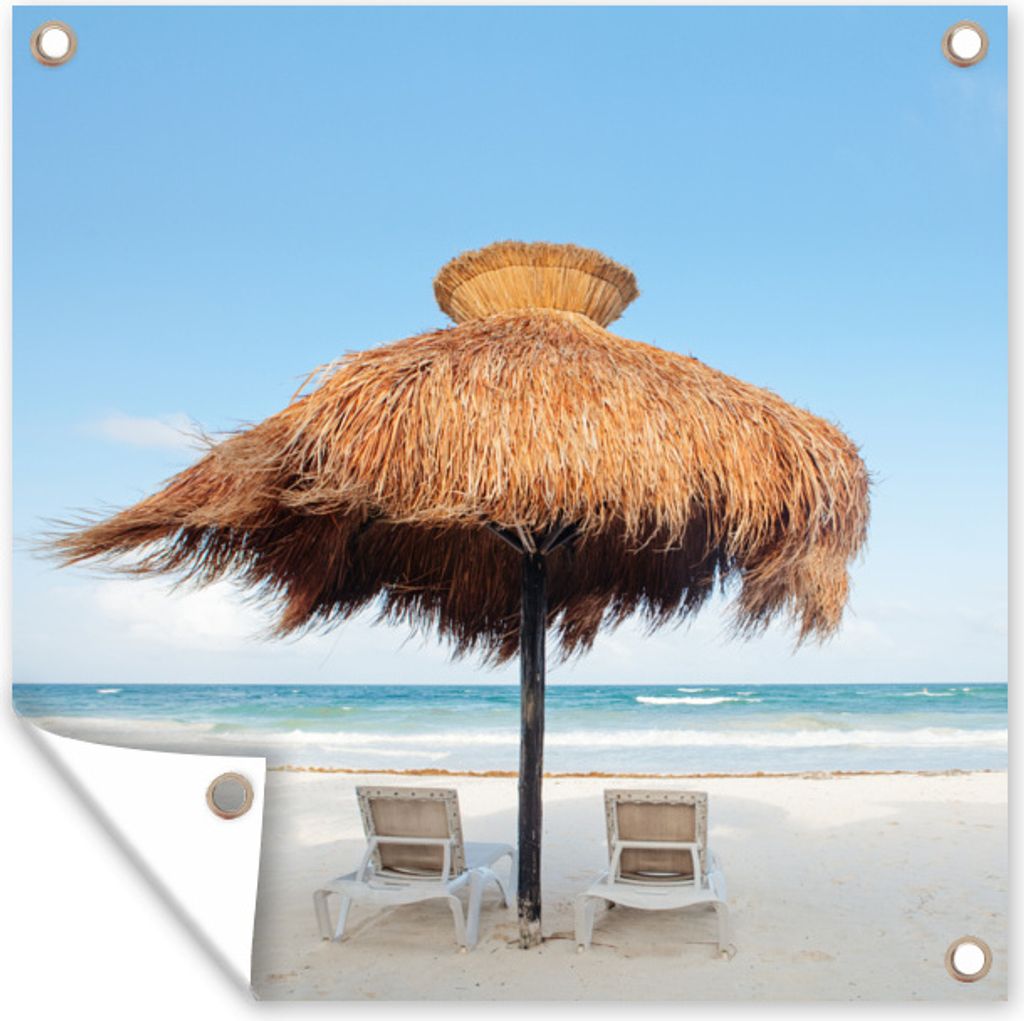 MuchoWow 50x50 cm Outdoor-Poster Gartendeko Sichtschutz Garten Poster für den Garten Sandstrand bei Tulum in Mexiko