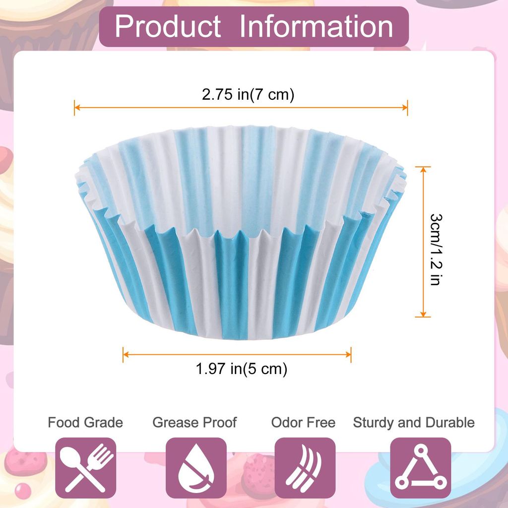 200 Stš¹ck Cupcake-F?rmchen Blau gestreifte Cupcake-Becher Standardgr??e Muffin-F?rmchen Papiere Backbecher Wrapper Fettbest?ndig fš¹r Party Ho...