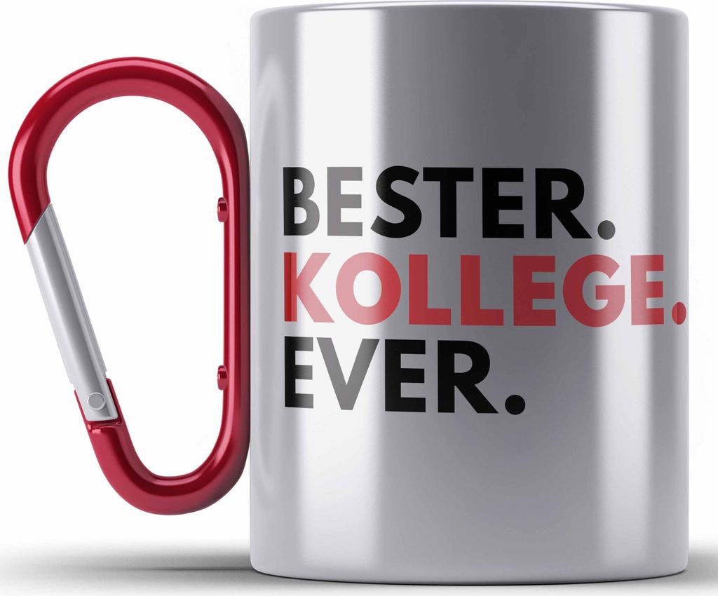 Trendation - Bester Kollege Ever Edelstahl Tasse Karabiner Geschenk Lieblingskollege Abschiedsgeschenk Karabiner Edelstahl Tasse Karabiner Edelstah...