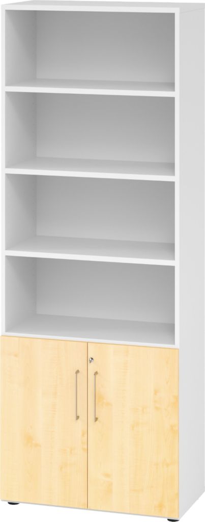 bümö smart Kombischrank - 2 plus 4 Ordnerhöhen - Nachbildung: Weiß/Ahorn