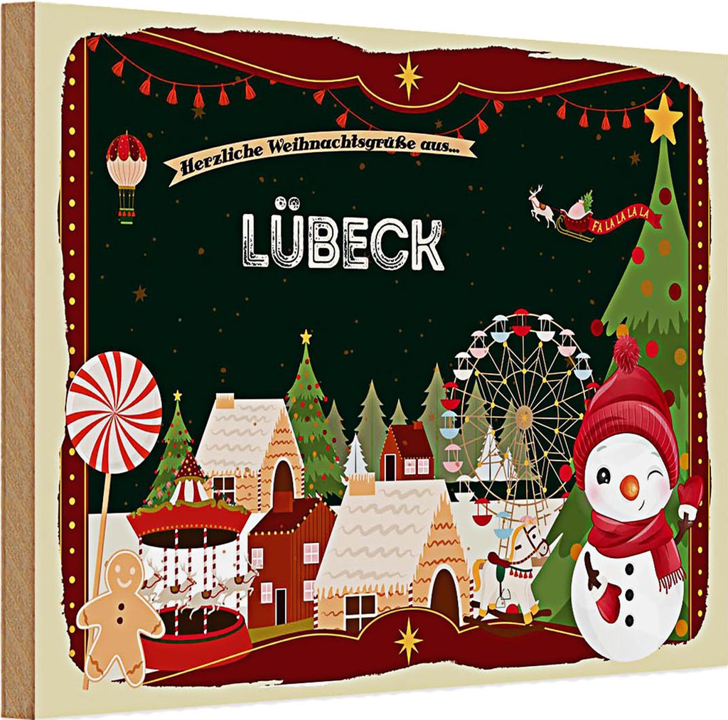 Holzschild Weihnachten Grüße aus LÜBECK 30x20cm