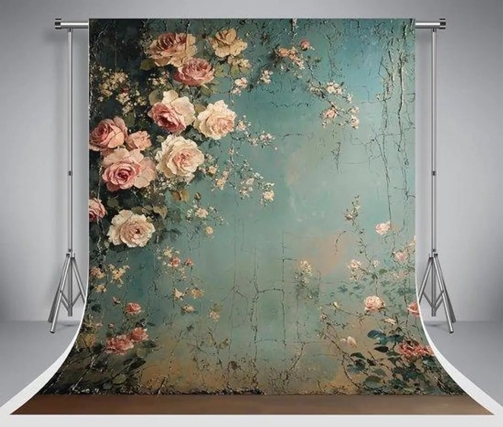 Décoration murale toile vintage vert et fond photo peinture huile 7x5ft