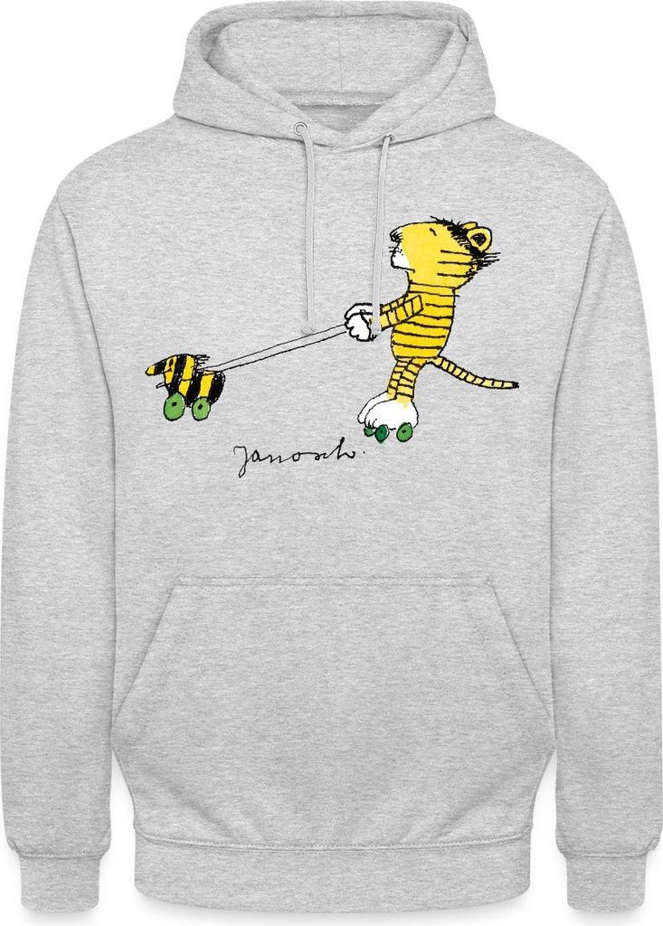 Spreadshirt Janosch Tiger auf Rollschuhen Uni Hoodie, XXL, Hellgrau meliert