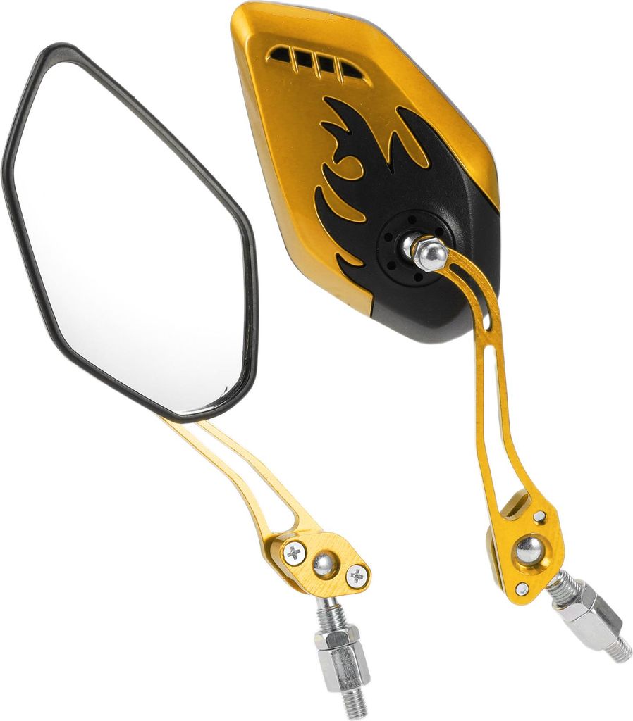 Universelle Motorrad-Rückspiegel Einstellbarer Seitenspiegel Aluminiumlegierung Kunststoff 1 Set Schwarz Goldton M8/M10 Polygonform