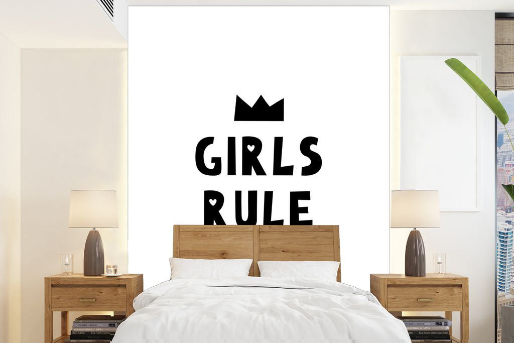 MuchoWow Fototapete für Wohnzimmer oder Schlafzimmer Wandtapete Vinyl Motivtapete Zitate - Kinder - Mädchen - Mädchen regieren - Sprichwörter...