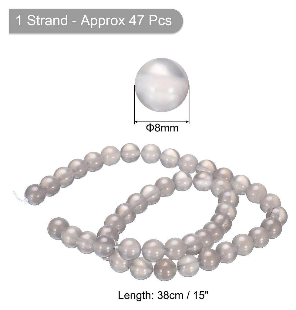 Solide graue Achatperlen 8mm Natursteinperlen, glatte runde lose Perlen fš¹r Armband Schmuckherstellung DIY (1 Strang - 61 Stš¹ck)