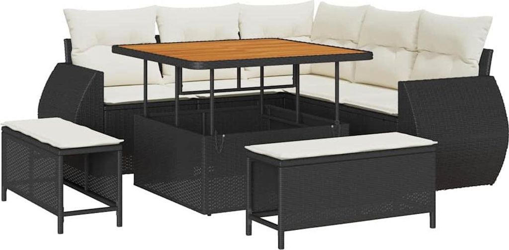vidaXL Gartensofa-set mit Kissen 8 pcs Schwarz und Creme Poly-Rattan