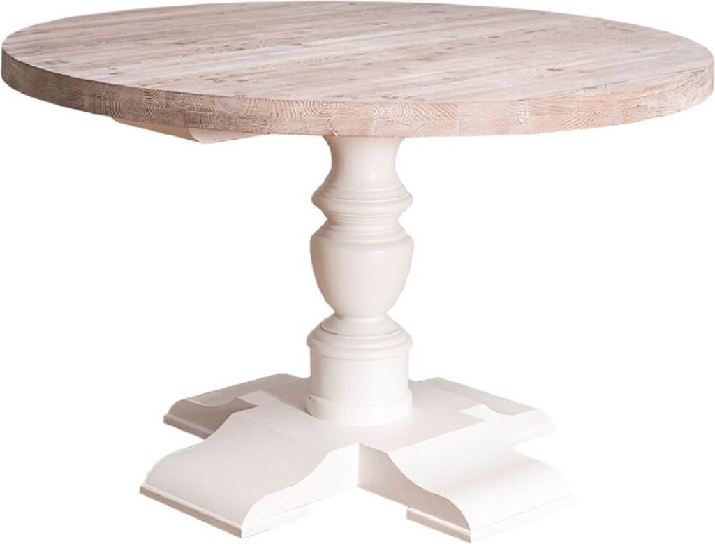 Casa Padrino Landhausstil Esstisch Weiß / Naturfarben Ø 130 x H. 78 cm - Runder Massivholz Küchentisch