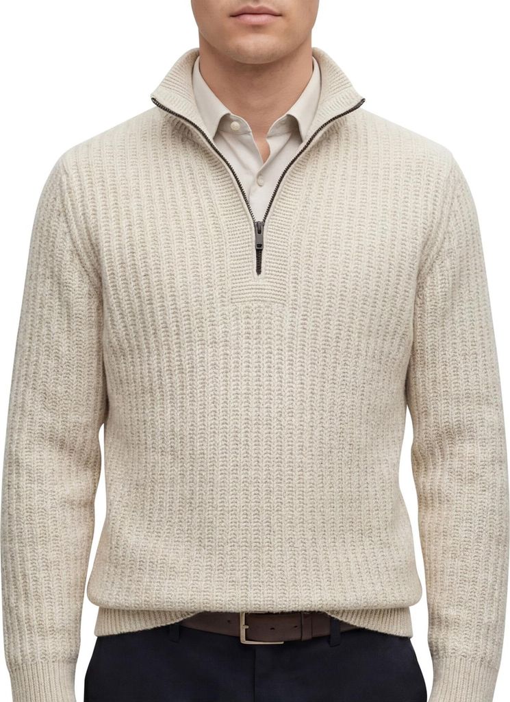 BOSS Pullover beige einfarbig Baumwolle