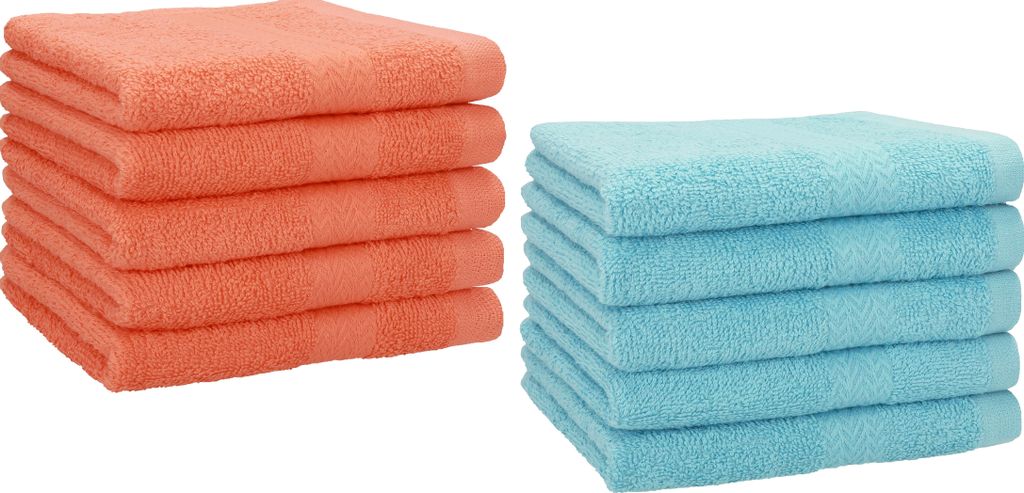 Betz 10 Stück Gästetücher 30x50 cm PREMIUM 100% Baumwolle Set Farbe: blutorange und ocean
