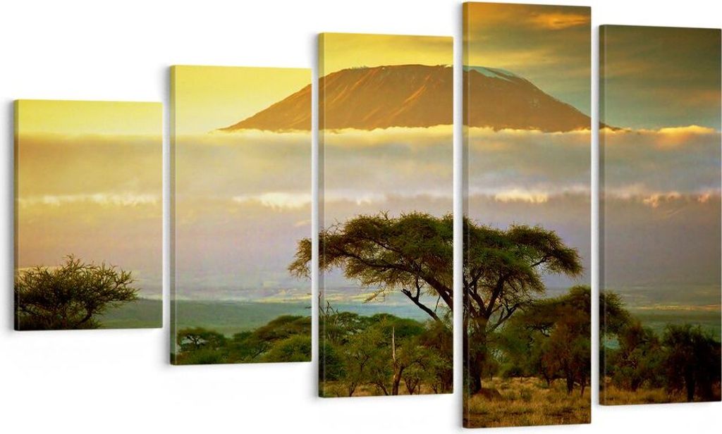 Bild auf Leinwand - Leinwandbild - Safari Tierwelt Berg Kenia - 100x60cm - Wand Bild - Wanddeko - Leinwanddruck - Bilder - Kunstdruck - Wanddekorat...