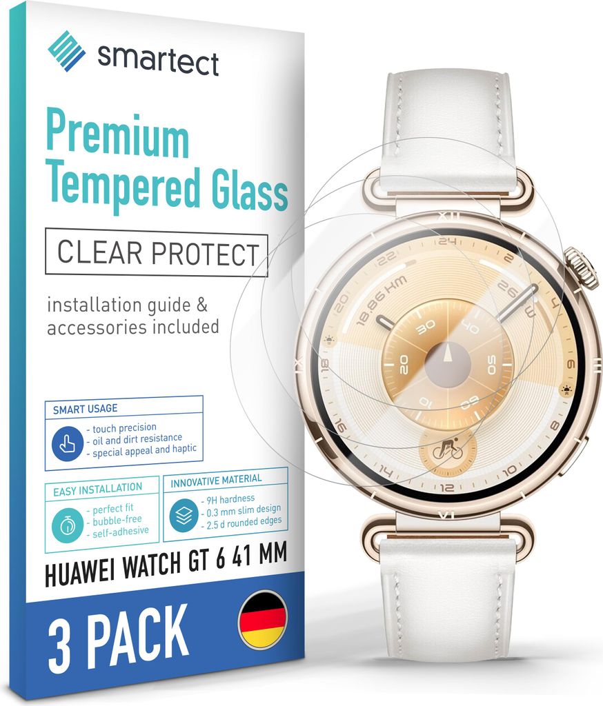 3x Schutzglas Panzerfolie Klar für Huawei Watch GT 6 41mm Produktbild 