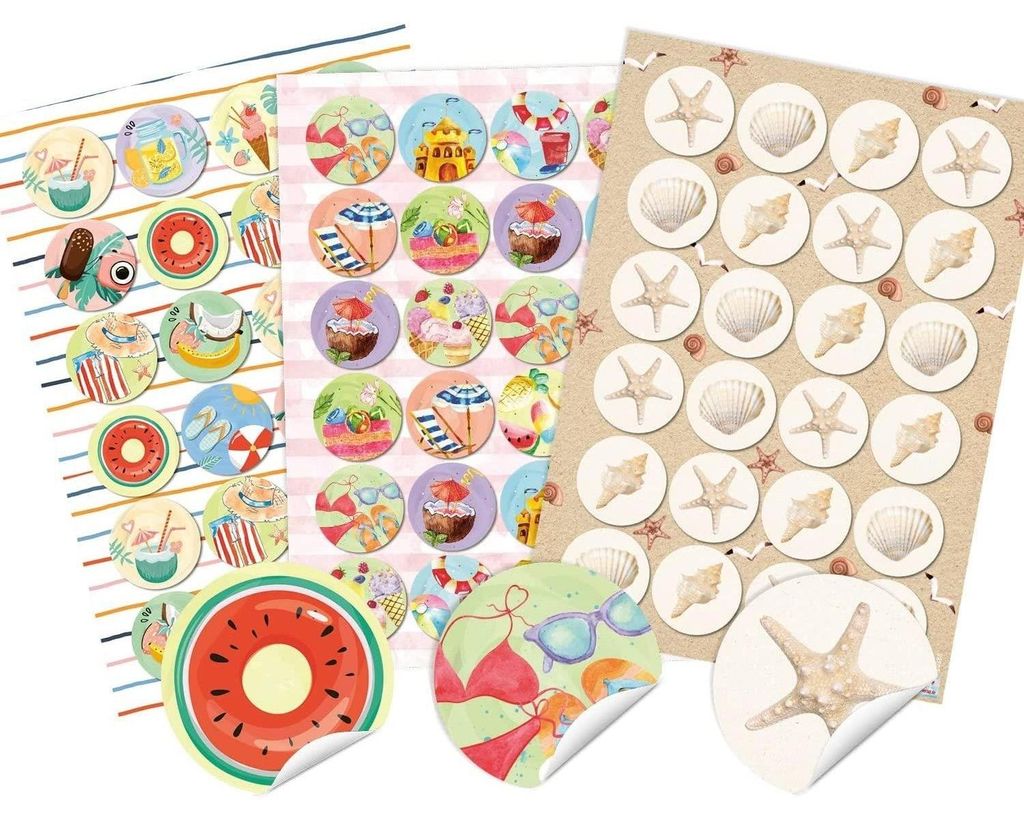 3 x 24 bunte Sticker Sommer Urlaub Reise Muscheln - 4 cm Produktbild 
