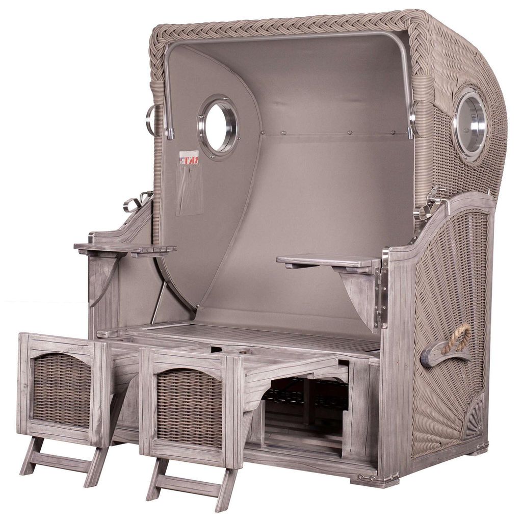 Strandkorb-Set - bene living - Ammersee Mahagoni - PE koboo grey - Modell 582 - inkl. Liftersystem