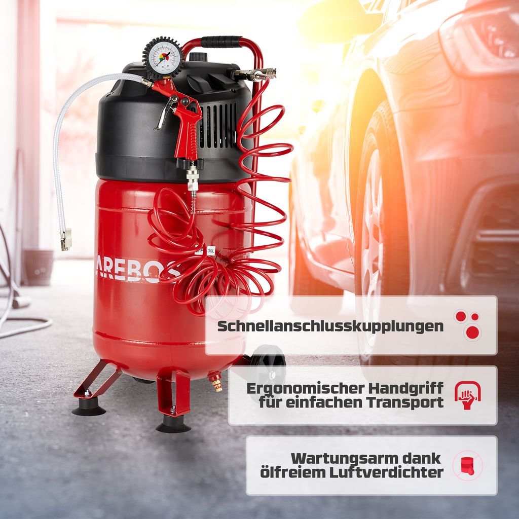 AREBOS 30L Druckluftkompressor 1500W, Kompressoren, 10 bar, Produktbild 3