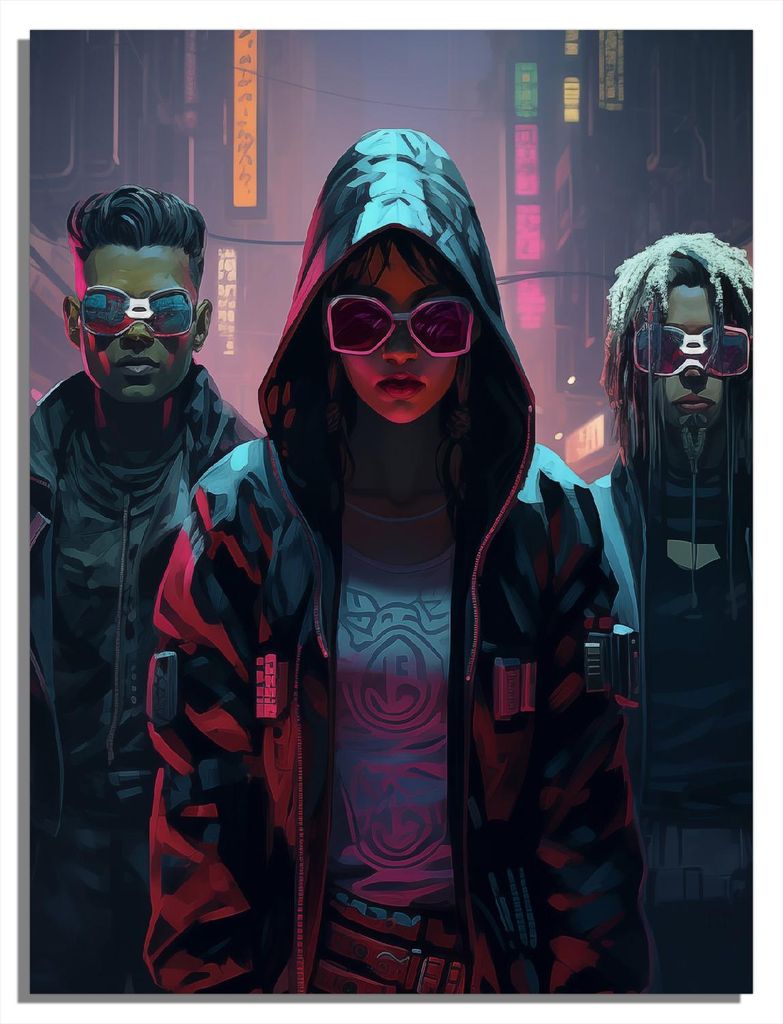 Wallario Sticker / Aufkleber für Kühlschrank / Geschirrspüler / Küchenschränke, selbstklebende Folie - 60 x 80 cm, Motiv: Cyberpunk Rebellen
