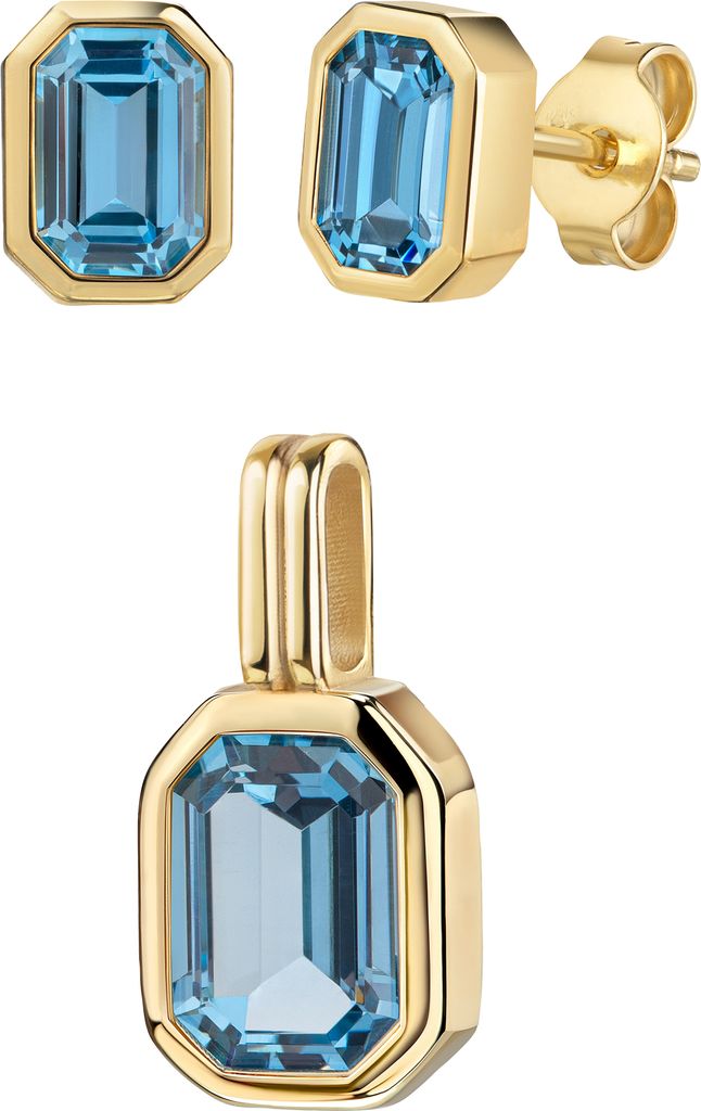Gold 585 Schmuckset Zirkonia-Goldanhänger und 2x Ohrstecker