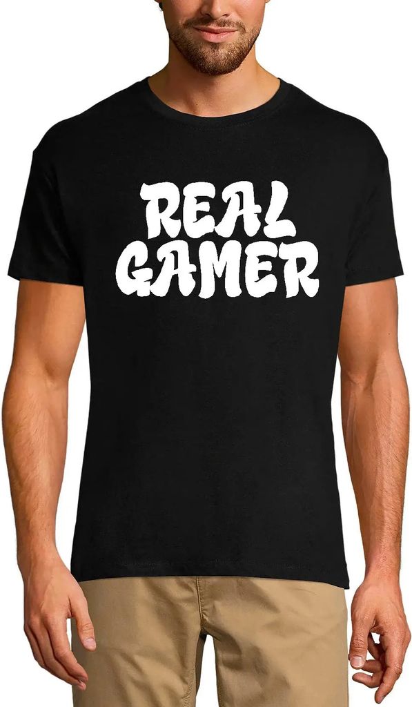 Herren Grafik T-Shirt Echte Gamer – Real Gamer – Öko-Verantwortlich Vintage Jahrgang Kurzarm Lustige Druck Geburtstag Geschenk Mann