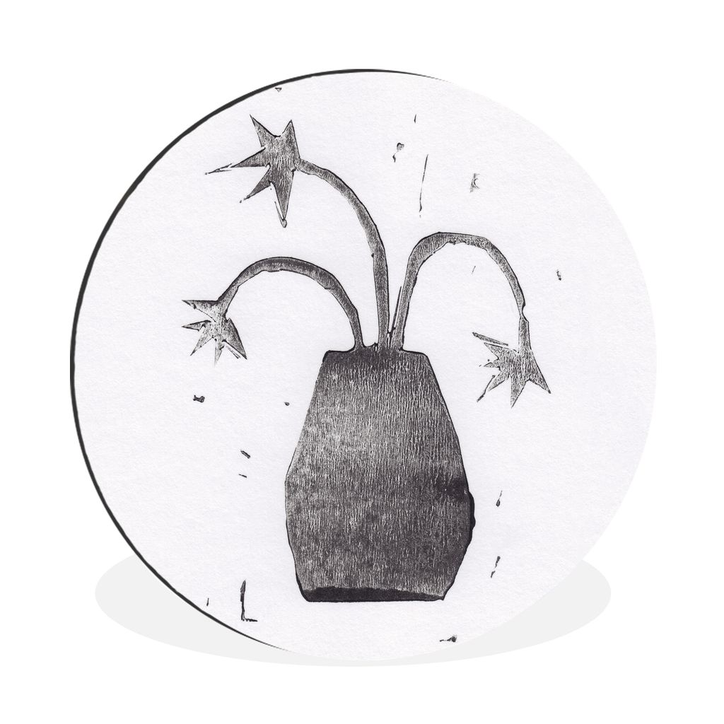 MuchoWow Aluminium Wandkreis Pflanze - Vase - Schwarz - Weiß - Blume Ø 90 cm Wanddeko Modern Wohnzimmer - Mauerkreis - Wandbilder - Runde Bild ...