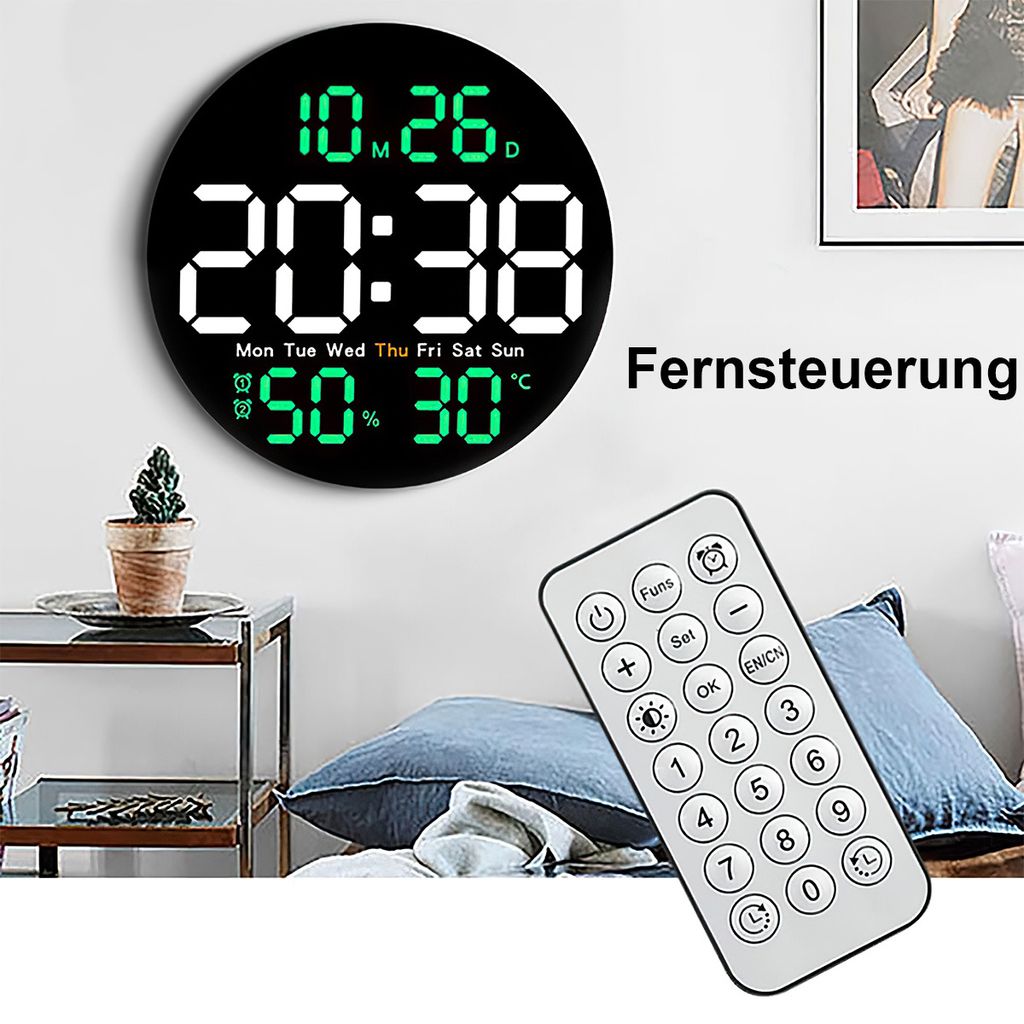 Digitale Wanduhr mit Fernbedienung, LED-Uhr mit 10-stufiger Produktbild 5