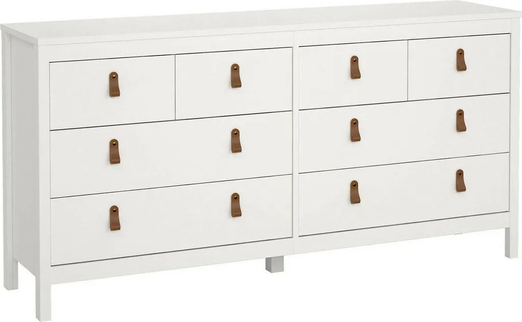 Buffet Wendy Blanc 160x38x80h cm avec 8 Tiroirs - Commode Large de Salon