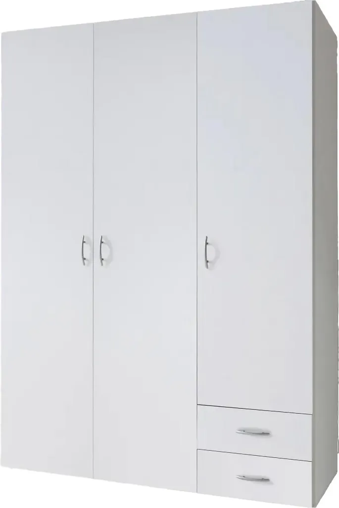 Penderie Armoire de Rangement 3 Portes Toce Blanche 120 cm de Large