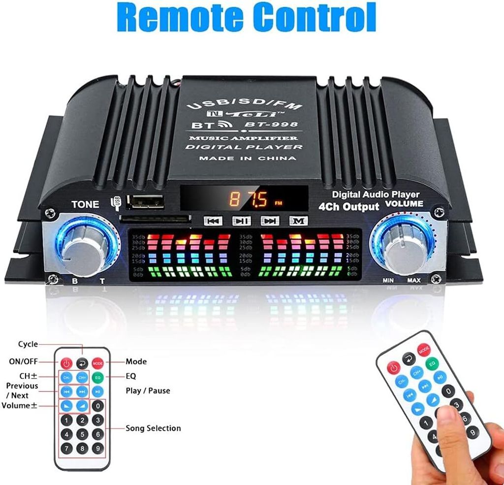 1600W HiFi 4-Kanal Verstärker, Bluetooth 5.0 Stereo Produktbild 7