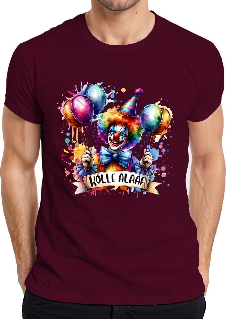 Kölle Alaaf Karneval Köln Clown Luftballons bunt Fasching Herren T-Shirt, Burgundy, S