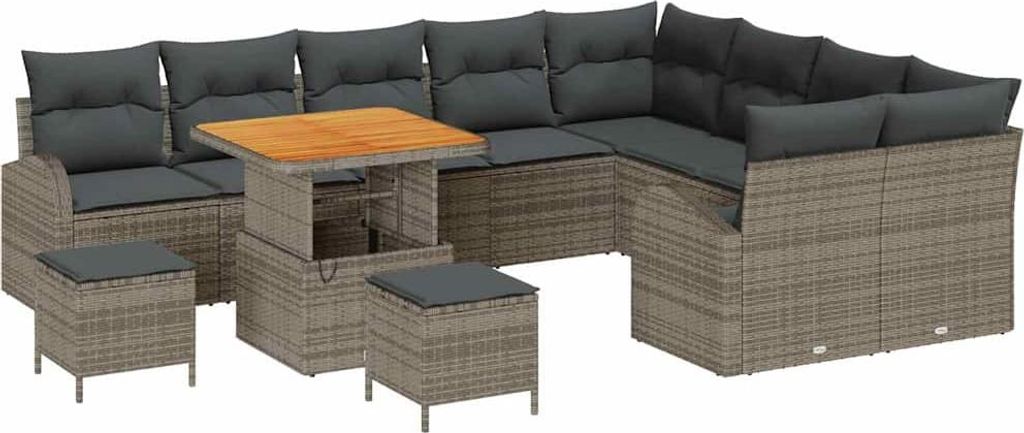 vidaXL Gartensofa-set mit Kissen 12 pcs Grau Poly-Rattan
