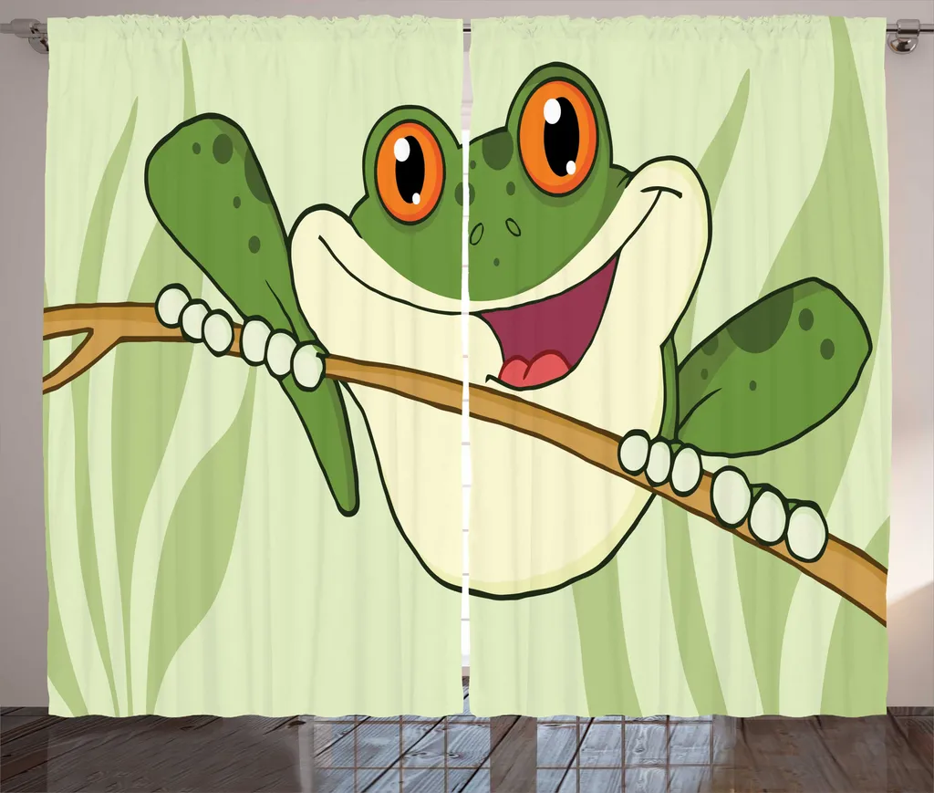 Rideau à fronces grenouilles jungle 280x225 cm vert pastel multicolore