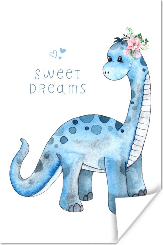 MuchoWow Poster Kinderzimmer - Dinosaurier - Blau - Jungen - Mädchen - Kinder 20x30 cm - Papierdruck