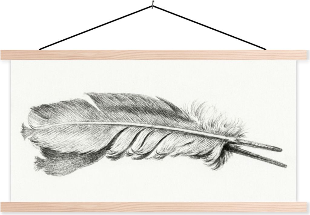 MuchoWow Textilposter Feder - Gemälde von Jean Bernard 120x60 cm mit holzfarbenen Rahmen - Klemmleiste
