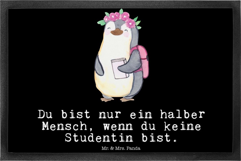 Mr. & Mrs. Panda Fußabtreter Studentin Herz 40 x 60 cm - Schwarz - Geschenk, Schmutzmatte, Fussmatte, Sauberlaufmatte, fußmatte, Schmutzfangmatte...