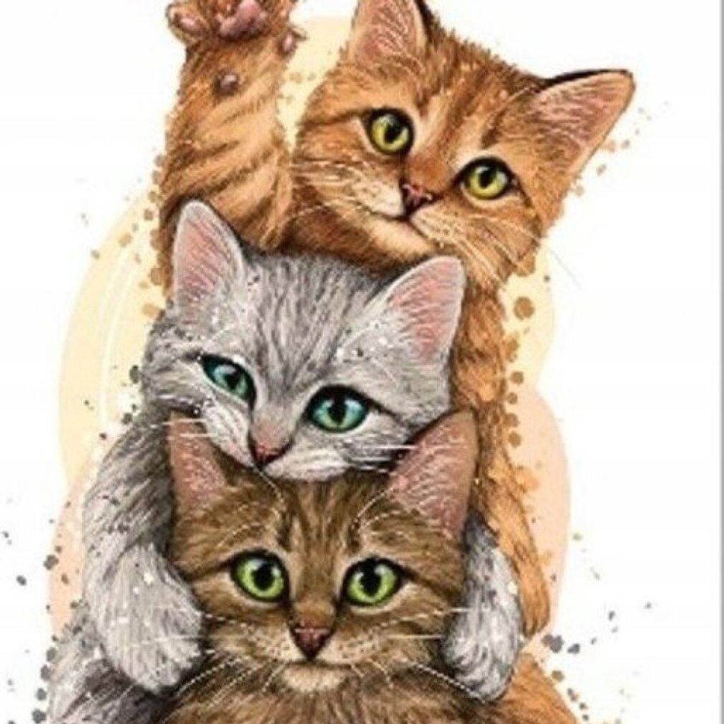 Mosaico diamantato, "Tre gatti che si accoccolano", ricamo Immagine del prodotto 