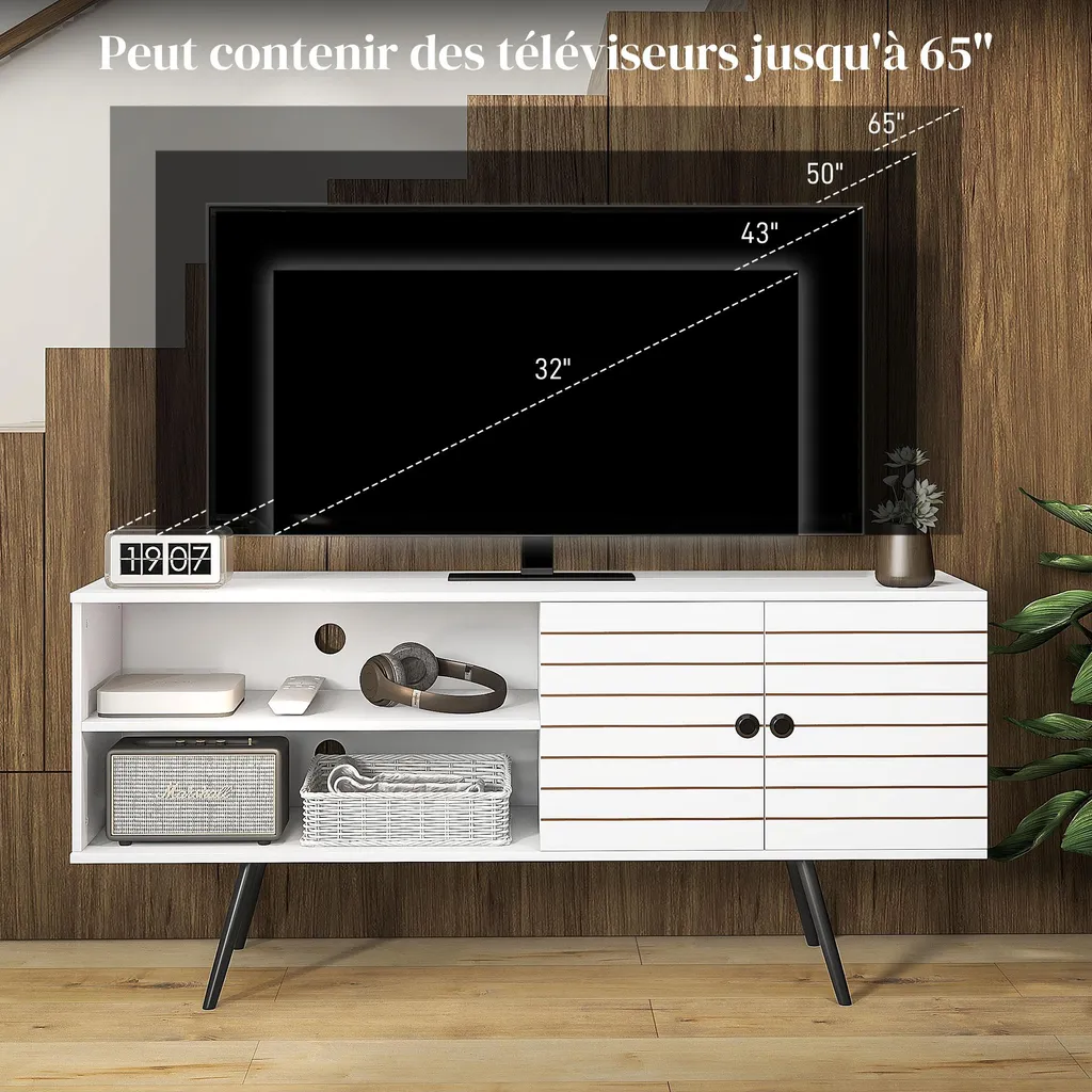Meuble TV blanc 145cm : rangez vos câbles et décodeurs proprement - 9