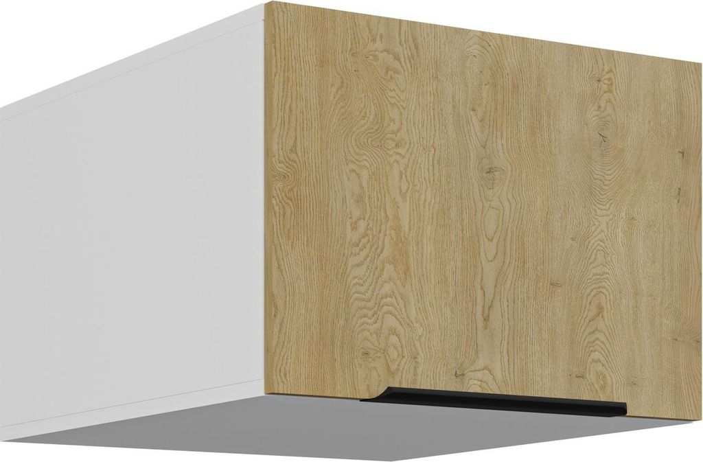 Aufsatzschrank Hochschrank 50 cm CREMONA Eiche hell + Weiß matt Küchenzeile Küchenblock Küche Einbauküche