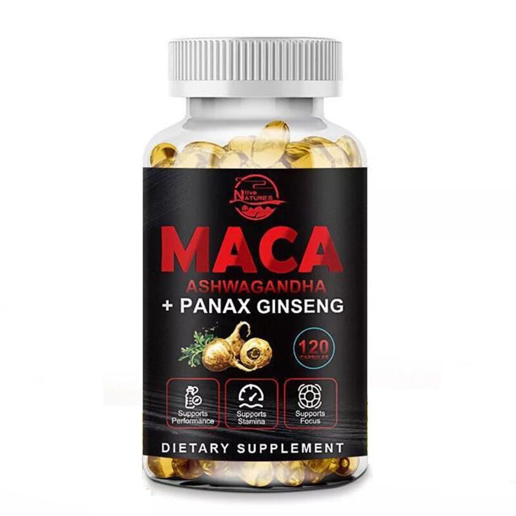 Maca, Ashwagandha, Panax Ginseng 12000mg (120 Kapseln) Nahrungsergänzungsmittel, Männer, Energie, Stärke, Ausdauer