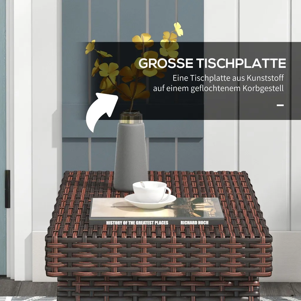 Table d'appoint pliante aspect rotin marron pour balcon et terrasse