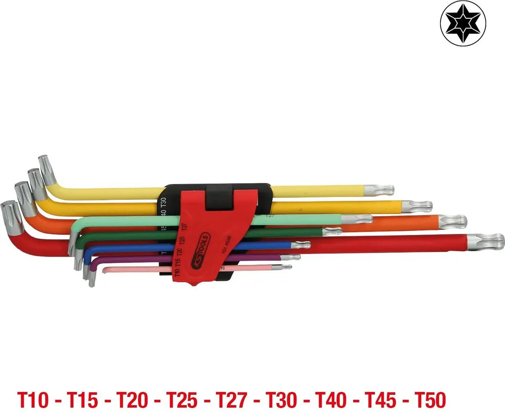 Clés Torx longues pour accès difficile avec tête sphérique 9 pcs KS Tools